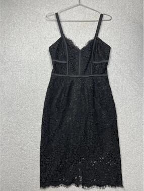 Express Corset Dress Size 8 Black Midi Sleeveless Eyelet Pencil Sheath Romantic